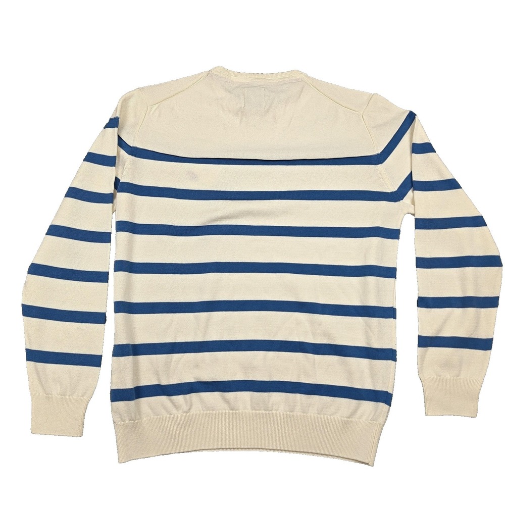 Peter Polo Sweater Mens‎ XL Beige Blue Striped Cotton Crewneck Knit Pullover New